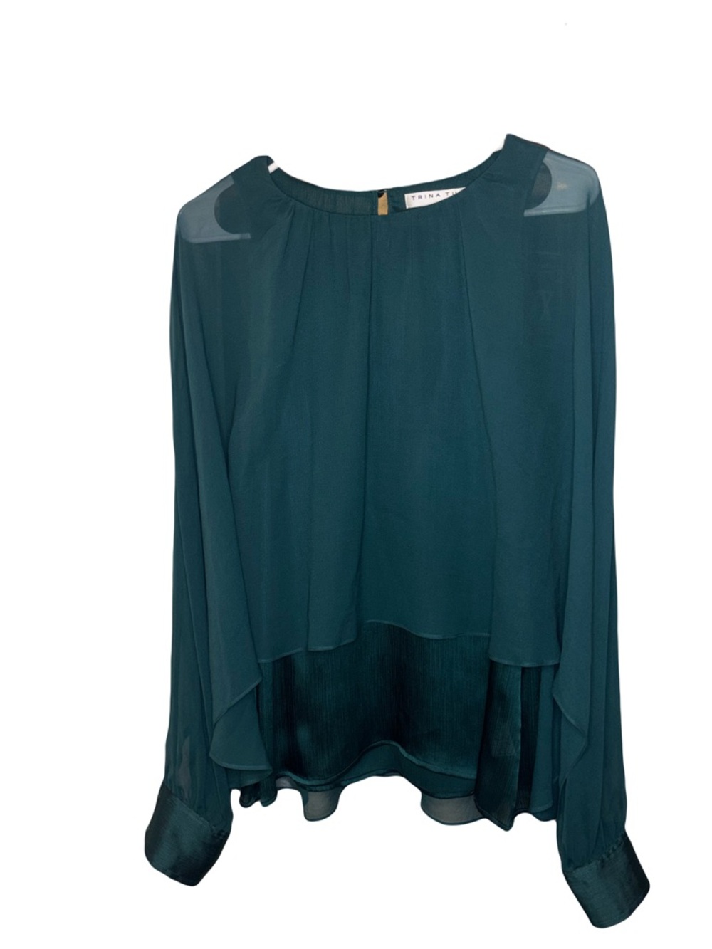 Trina Turk Deep Teal Sheer Layered Long-Sleeve Blouse